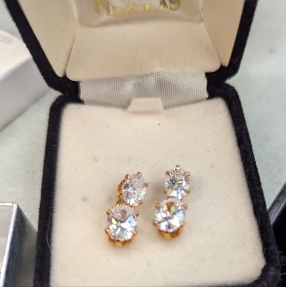Double Oval Gold Plated Cubic Zirconia Earrings - Picture 1 of 2
